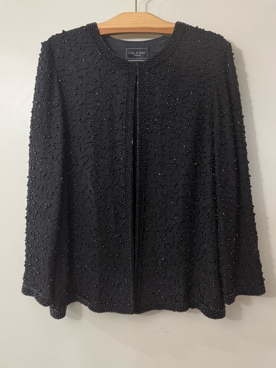 Cote D’Azur Sweaters - COTE D’AZUR EVENING BEADED SILK EVENING JACKET BLACK LARGE